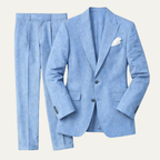 Men's slim fit two piece suit with button blazer and long trousers