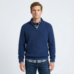 Men's ribbed quarter-zip sweater with mock neck and long sleeves