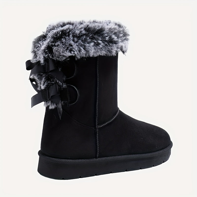 Women's ankle winter boots with faux fur cuffs and side bows