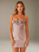 Women's strapless floral mini dress with three-dimensional flower neckline