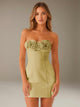Women's strapless floral mini dress with three-dimensional flower neckline