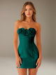 Women's strapless floral mini dress with three-dimensional flower neckline
