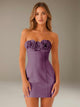 Women's strapless floral mini dress with three-dimensional flower neckline