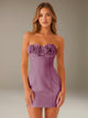 Women's strapless floral mini dress with three-dimensional flower neckline