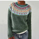 Women's grey Fair Isle boat neck sweater with long sleeves