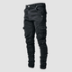 Men's skinny cargo jeans with utility pockets, distressed details and full-length legs