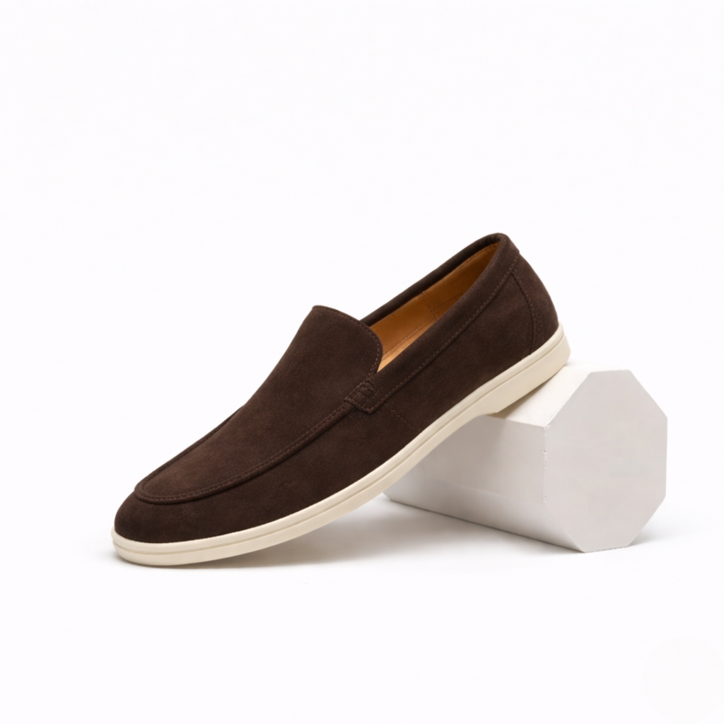 Men's slip-on loafers with moc toe detailing and flat sole