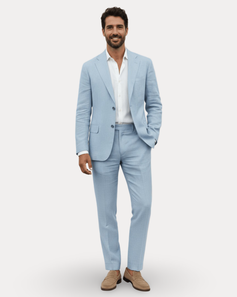 Men's tailored two-piece suit with notch lapel jacket and matching trousers