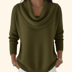 Women's cowl neck sweater with long sleeves and ribbed hem