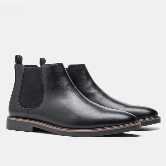 Ankle Chelsea boots with elastic side panels and pull tabs
