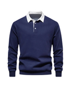 Men's polo sweater with contrast collar and long sleeves