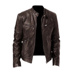 Men's zip front biker jacket with stand collar and zipped pockets