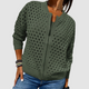 Women's open knit zip cardigan with ribbed trims and long sleeves