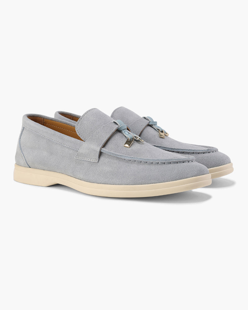 Women's slip-on loafers with moc toe stitching and metal horsebit detail