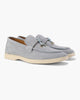 Women's slip-on loafers with moc toe stitching and metal horsebit detail