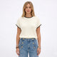 Women's short-sleeve knitted jumper with contrast scalloped trim
