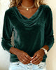 Women's long-sleeved velvet top with draped cowl neckline