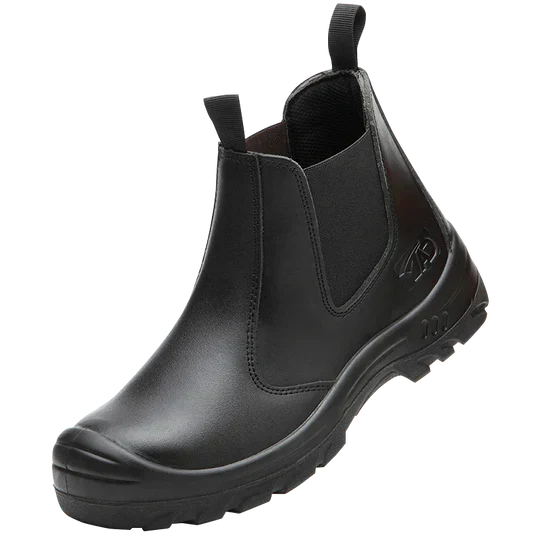 Women's Chelsea work boots with elastic panels and chunky lug soles