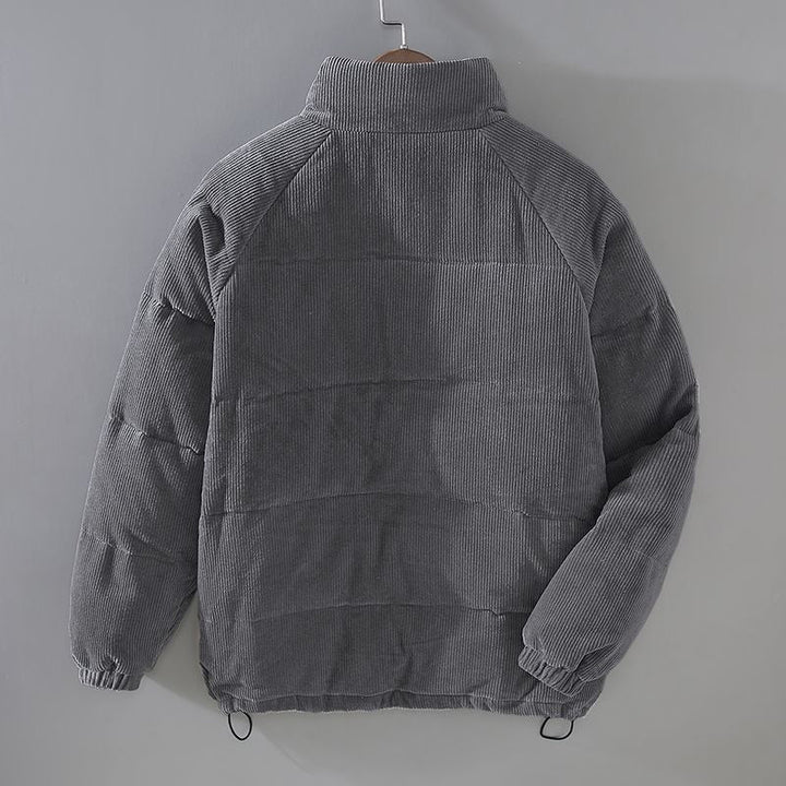Men's ribbed corduroy padded jacket with high collar, zip fastening and multiple pockets