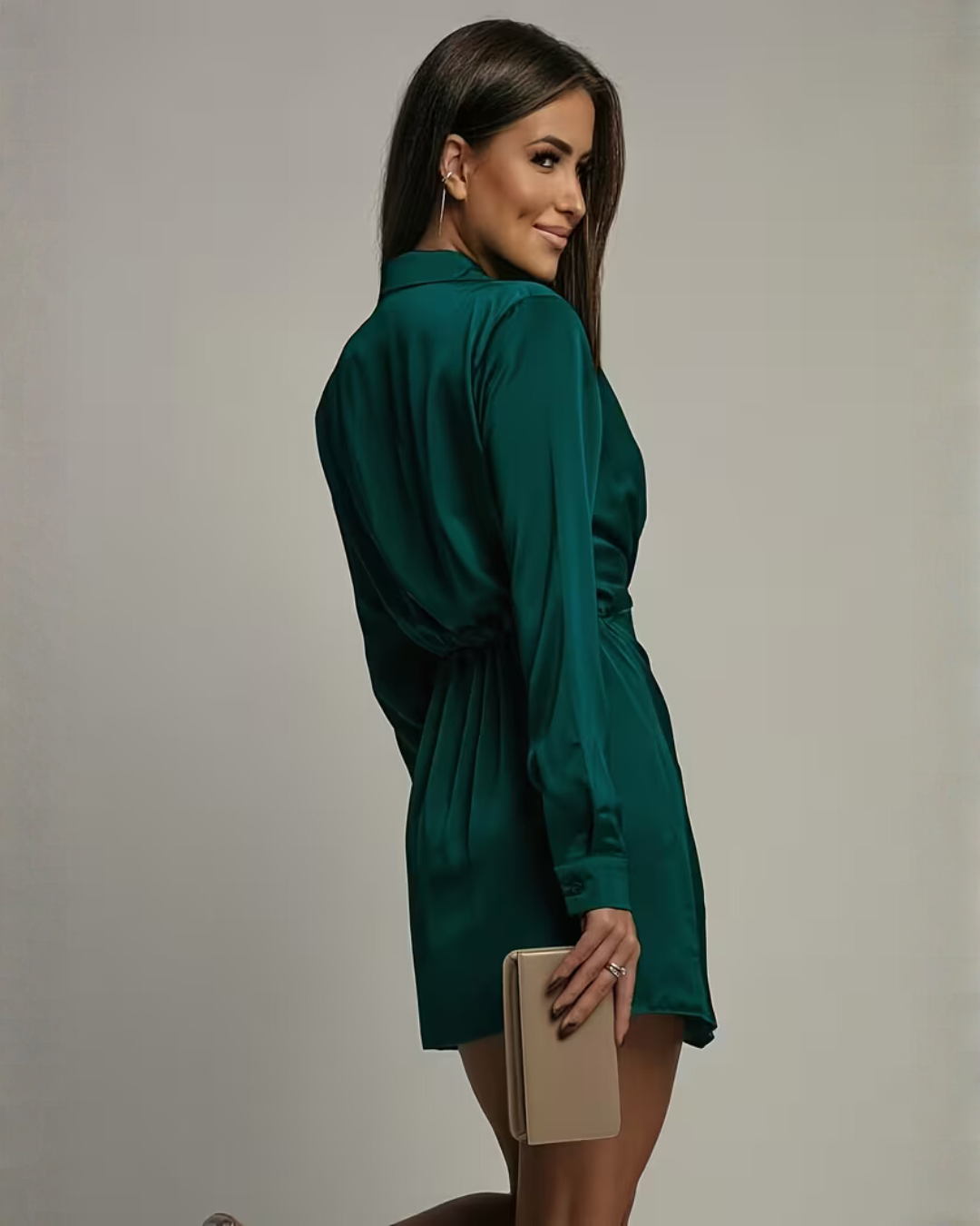 Women's Long Sleeve Satin Wrap Mini Dress