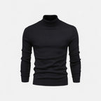 Men's half-zip knit sweater with raised turtleneck collar