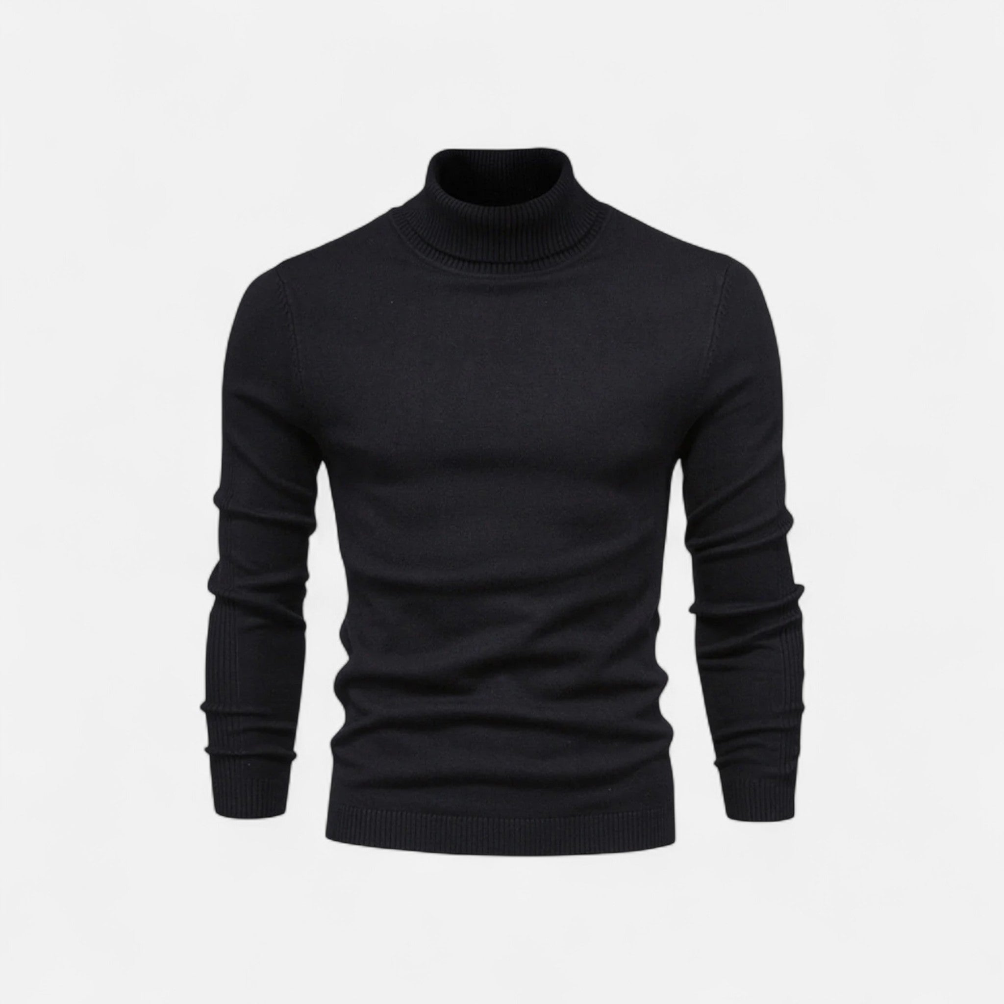 Men's half-zip knit sweater with raised turtleneck collar