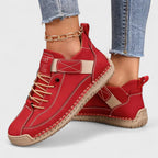 Women's lace-up casual sneakers with ankle strap, stitched panels and textured sole