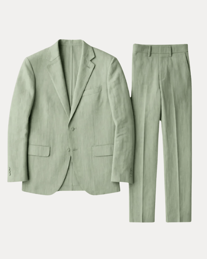 Men's tailored two-piece suit with notch lapel jacket and matching trousers