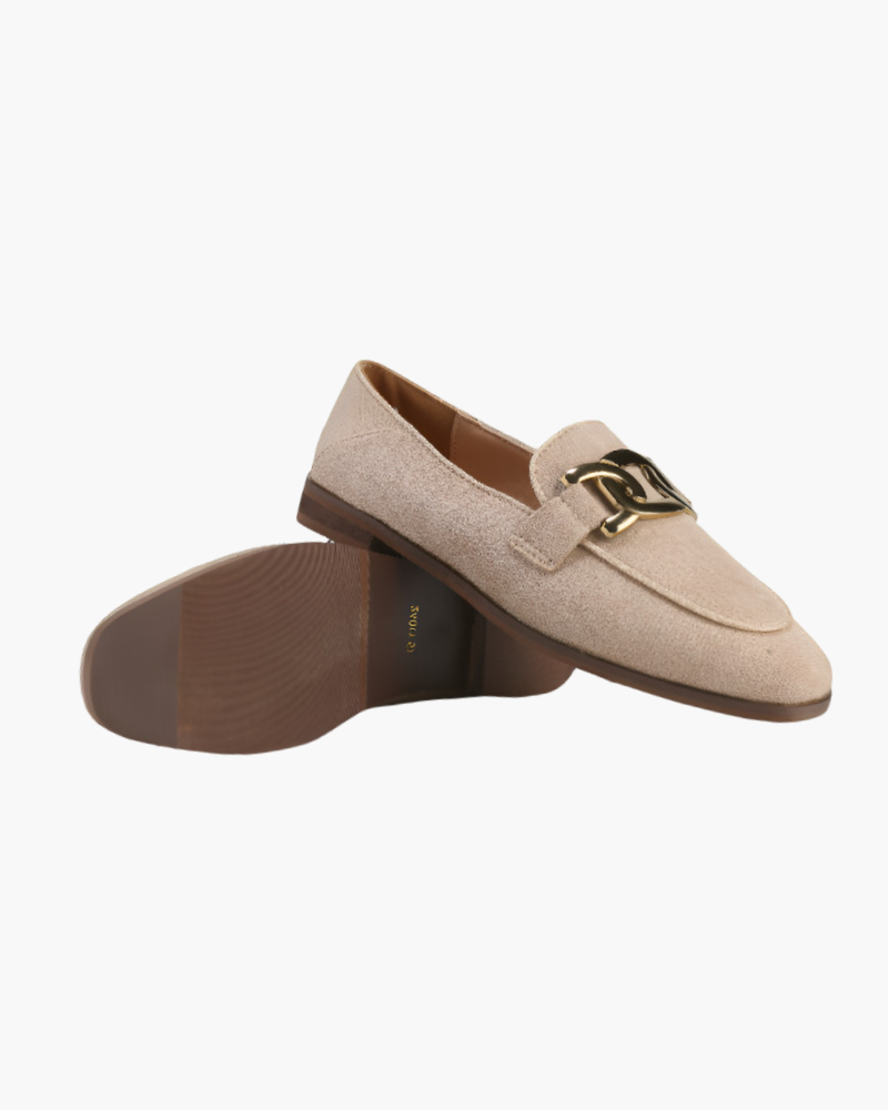 Women's slip-on loafers with gold-tone chain detail and low heel