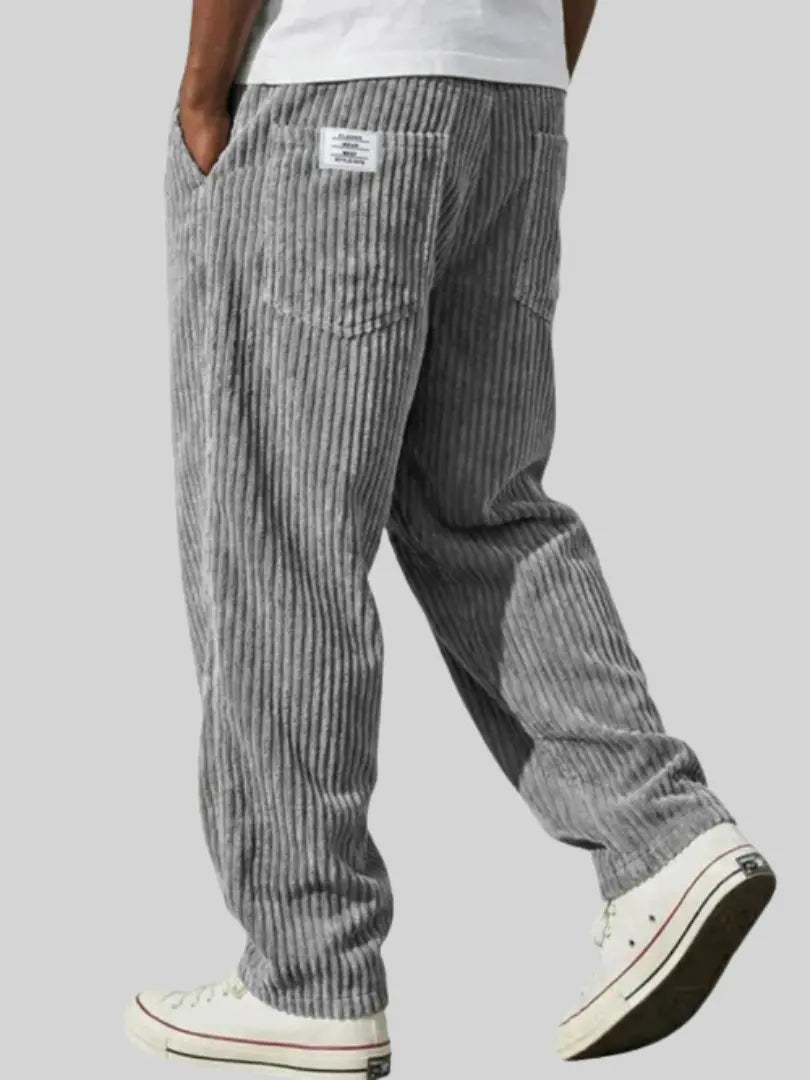 Men's straight-leg corduroy trousers with ribbed texture and pockets
