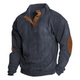 Men's ribbed quarter-button sweatshirt with stand collar and elbow patches
