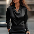 Women's cropped cowl neck blouse with pointed collar