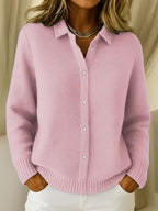 Women's ribbed knit cardigan with collar and button front