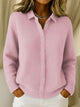 Women's ribbed knit cardigan with collar and button front