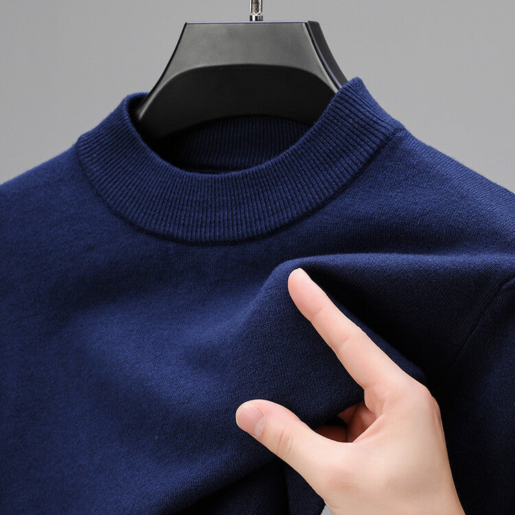 Unisex plain knitted jumper with ribbed crew neckline and long sleeves