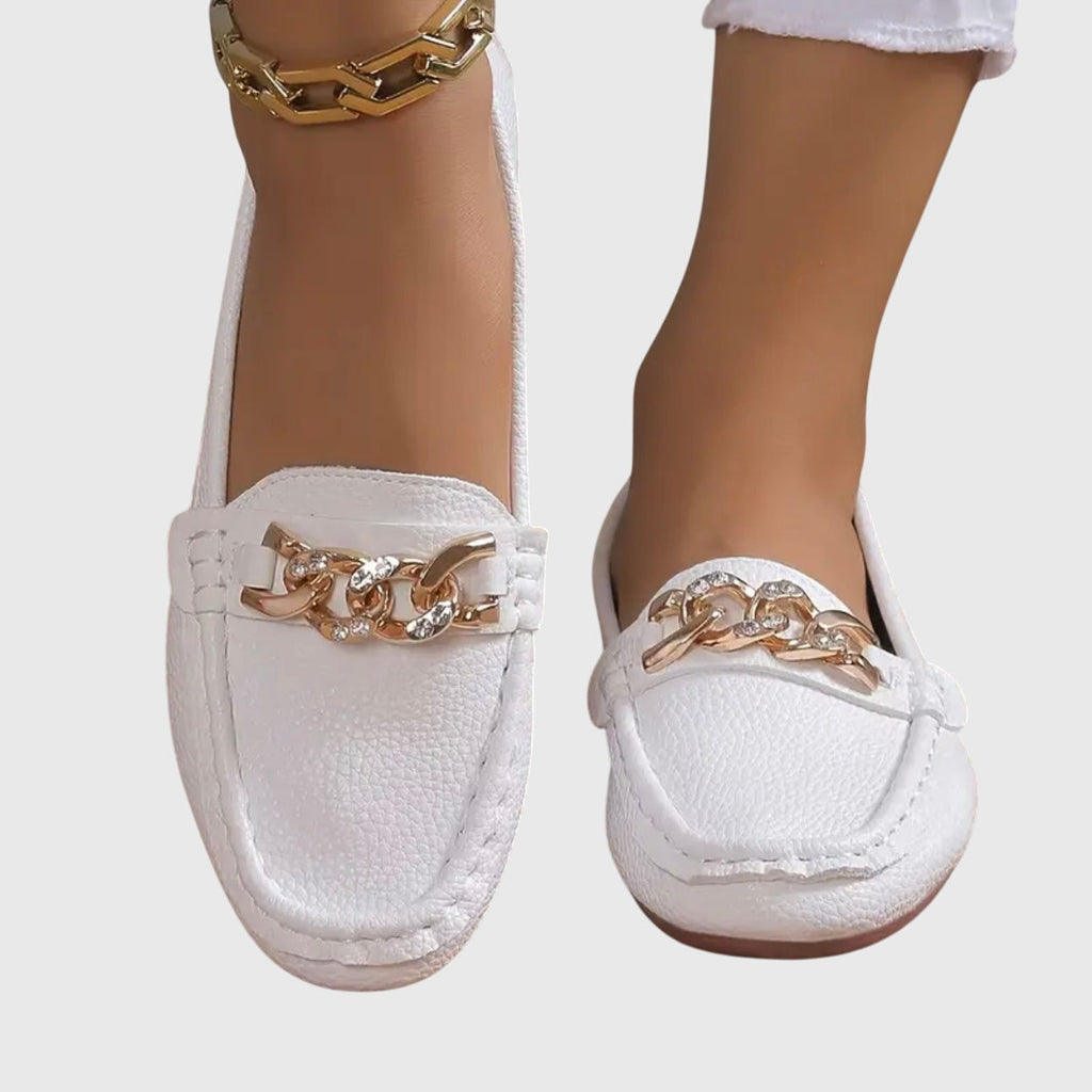 Women's flat loafers with embellished buckle detail