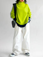 Women's colour-block high neck sweatshirt with long sleeves and contrast panels