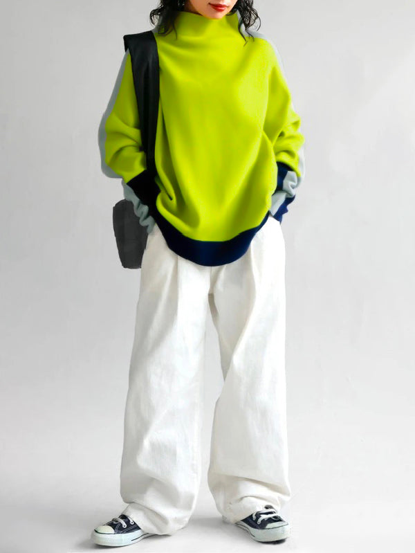 Women's colour-block high neck sweatshirt with long sleeves and contrast panels