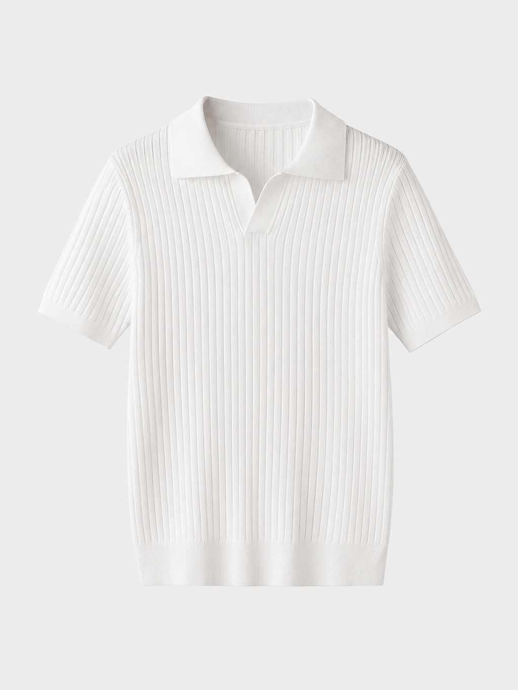 Men's short-sleeve ribbed polo shirt with open collar