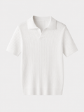 Men's short-sleeve ribbed polo shirt with open collar