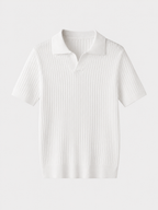 Men's short-sleeve ribbed polo shirt with open collar