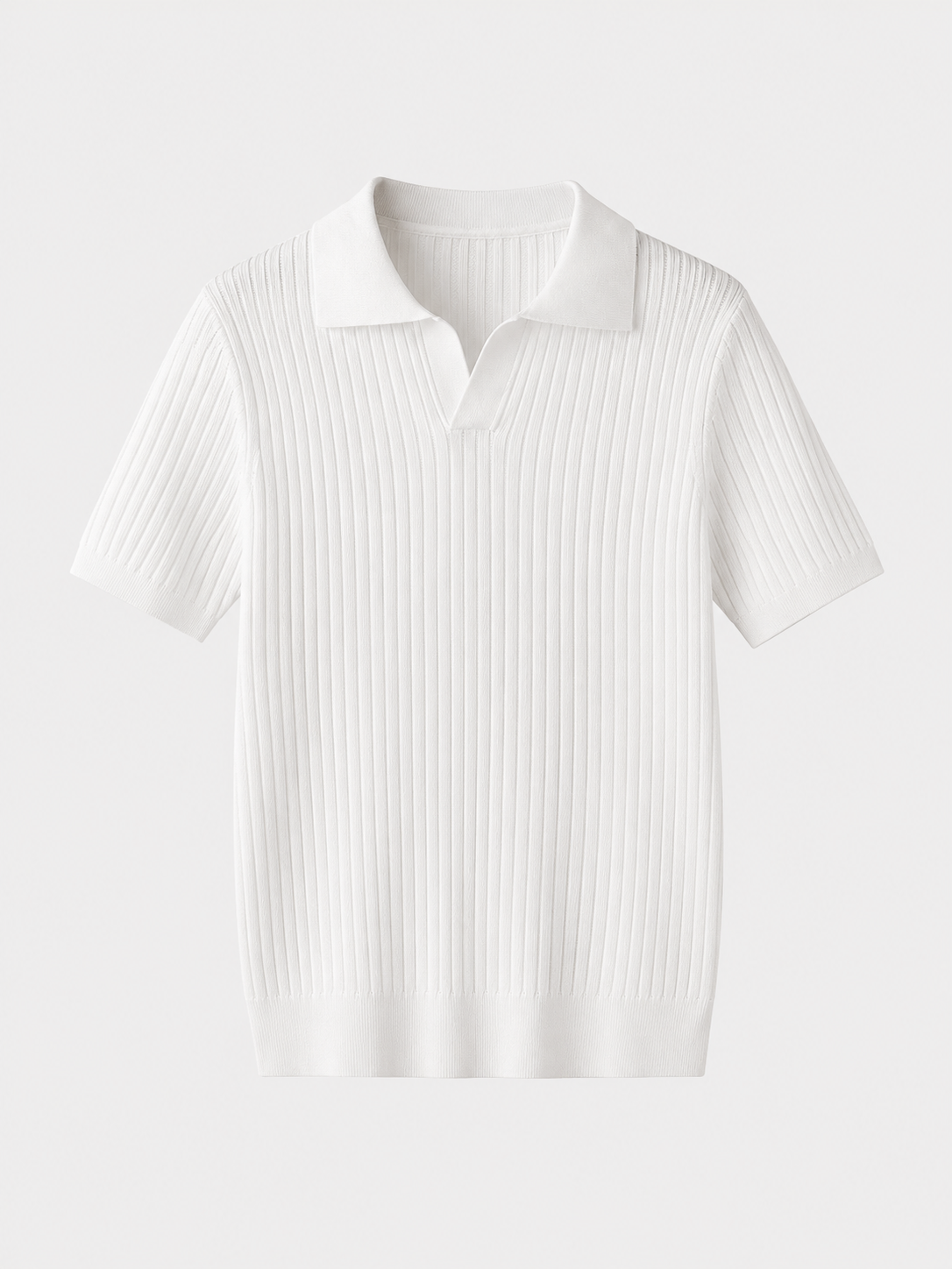 Men's short-sleeve ribbed polo shirt with open collar