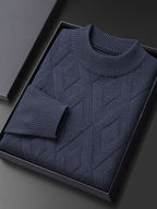 Textured geometric knit jumper with mock neck and long sleeves