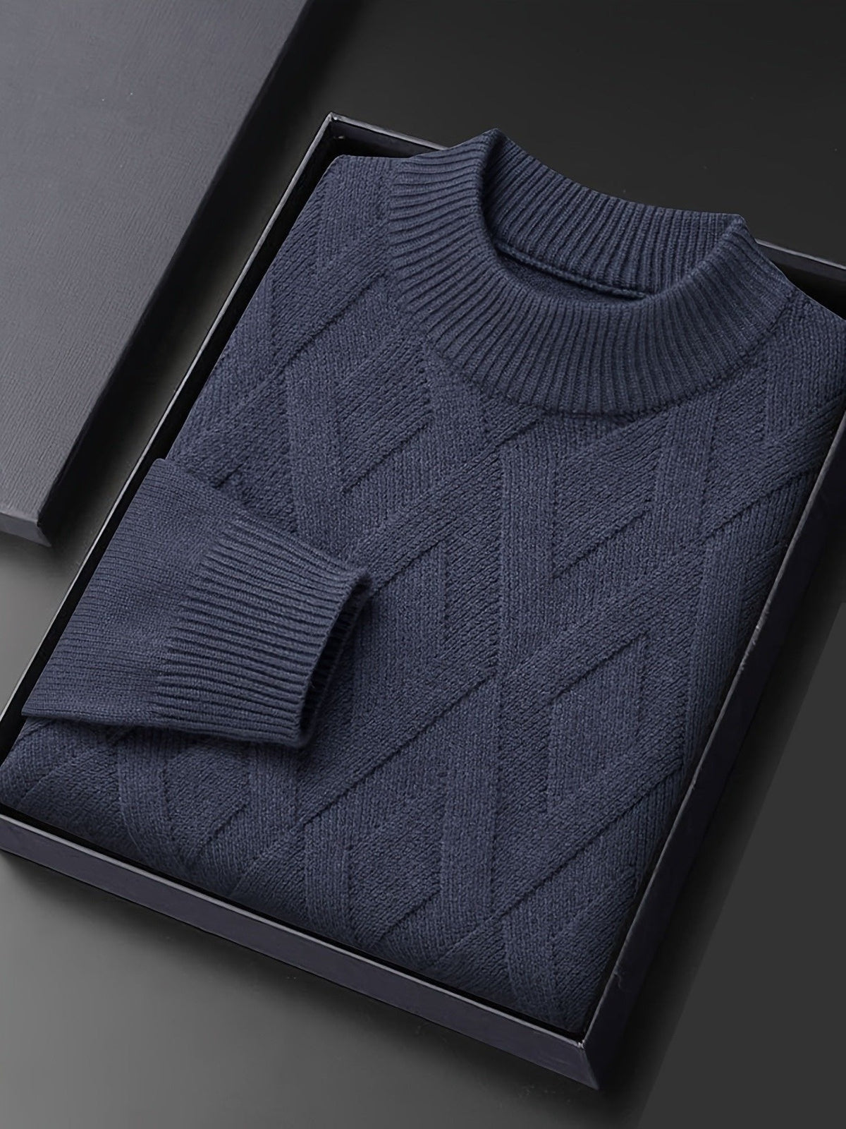 Textured geometric knit jumper with mock neck and long sleeves