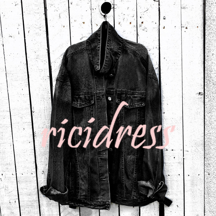 Graphic denim jacket with colourful Halloween-style artwork on the back