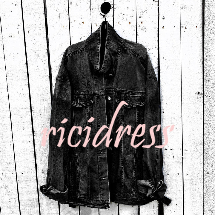 Graphic denim jacket with colourful Halloween-style artwork on the back