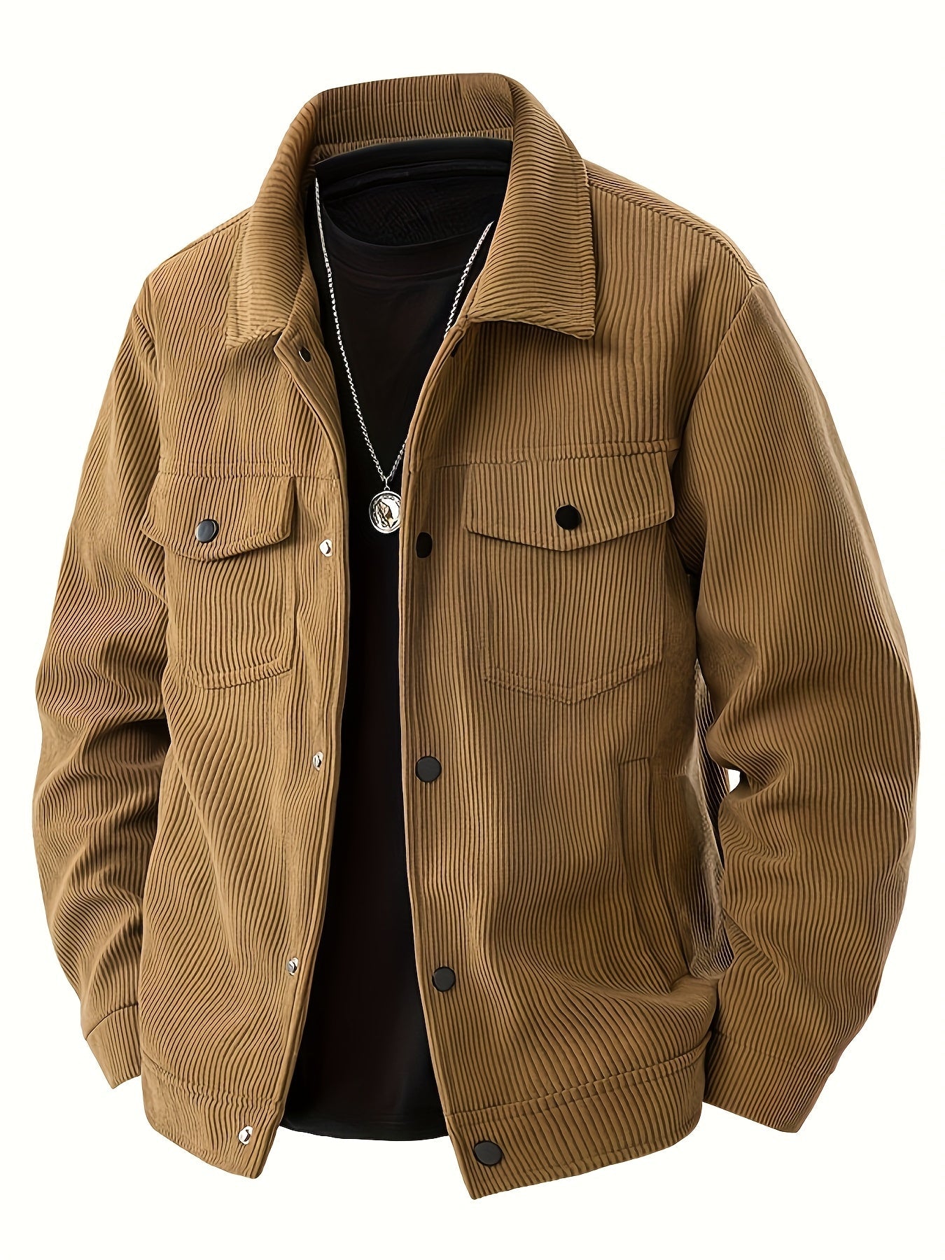 Men's ribbed corduroy jacket with collar, button front and four pockets