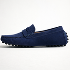 Men's solid penny loafers with moc toe and flat tread sole