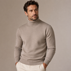 Men's ribbed turtleneck sweater with long sleeves and ribbed trims