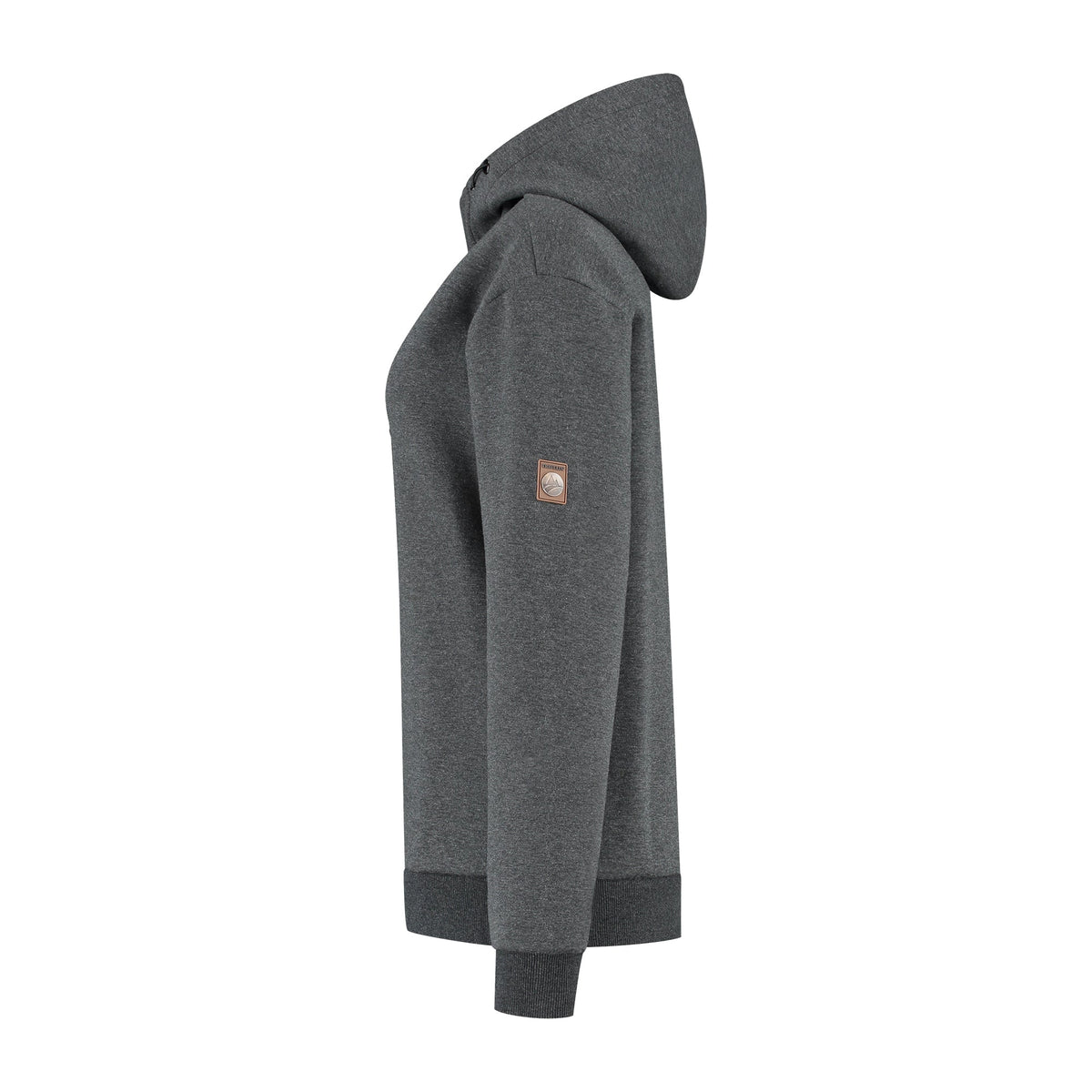 Women's dark grey hooded sweatshirt with long sleeves and ribbed trims